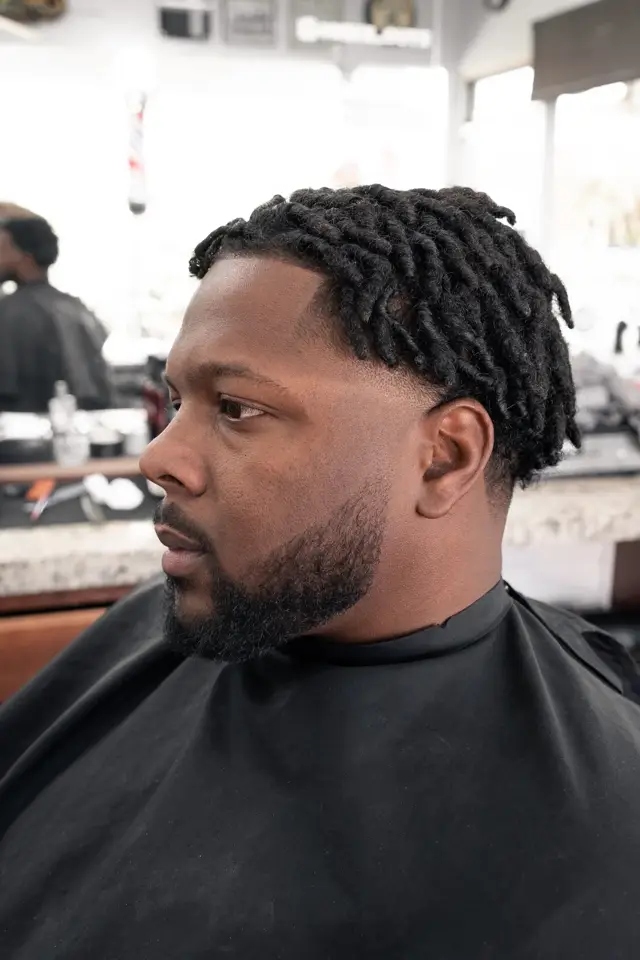 Locs with taper and beard line-up by Mike Prosch, Palm Springs barber