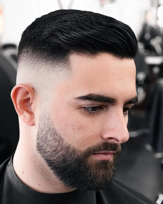 Mid skin fade with sculpted beard by Mike Prosch, Palm Springs barber