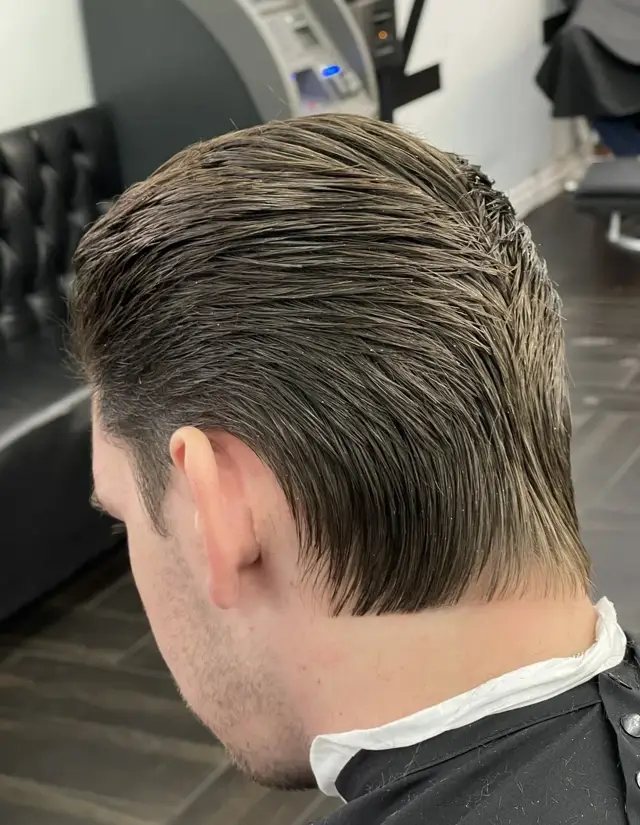 Scissor-cut slick back by Mike Prosch, Palm Springs barber