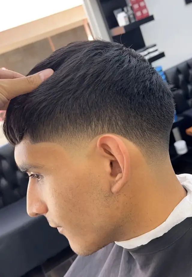 Textured fringe with mid taper by Mike Prosch, Palm Springs barber